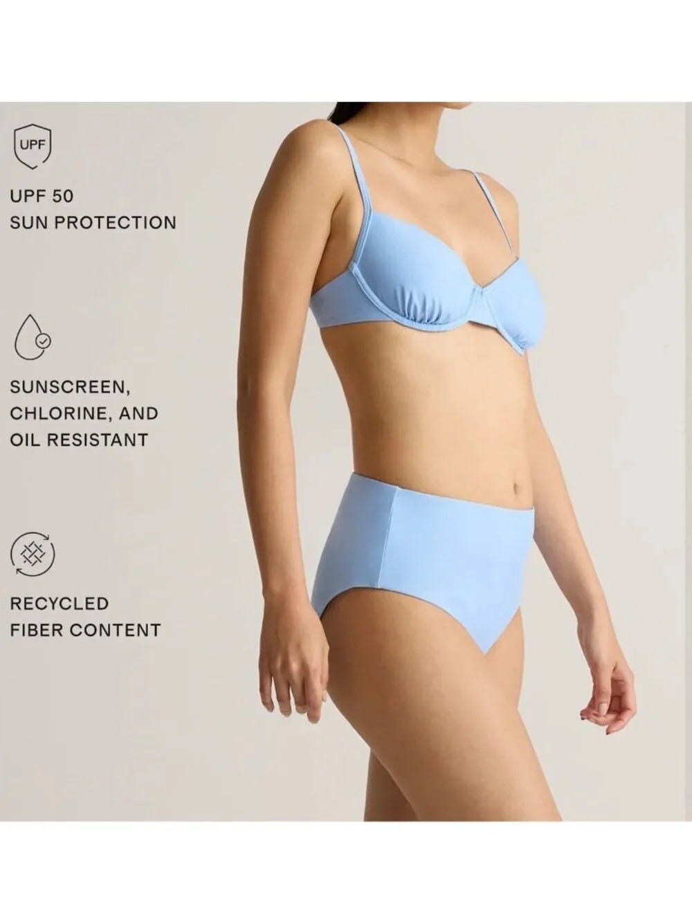 NWT Quince Italian High-Rise Bikini Bottom in Light Blue - Size: Large